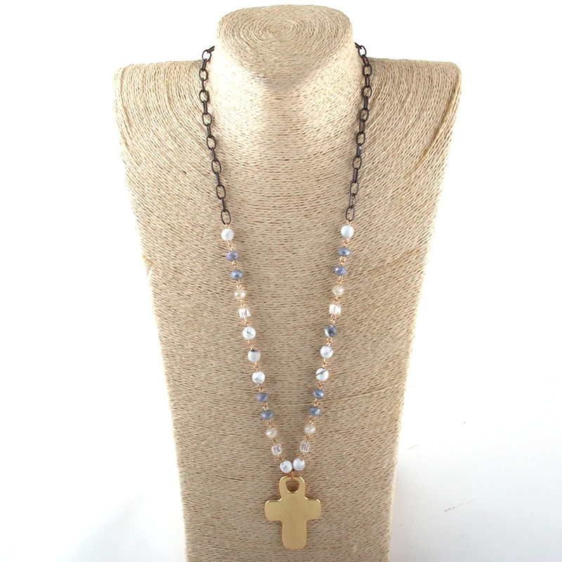 Женский этнический кулон MOODPC черный с цепочкой из натурального камня/стекла