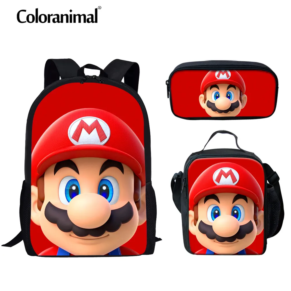 Coloranimal Cool Anime Japan Style Set School Backpack Super Mario Bros School Bag for Girl Boy Bookbag Junior Teenager Backpack