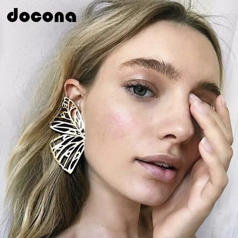 

Docona Gold Hollow Butterfly Drop Dangle Earring for Women Metal Big Wing Pendant Earring Statement Jewelry brincos 6218