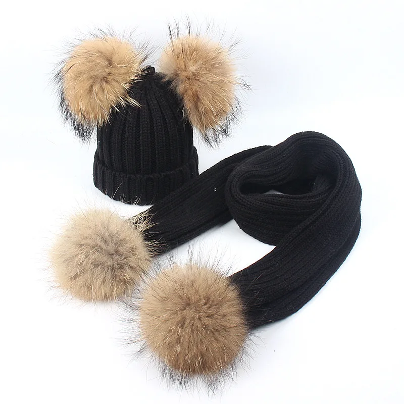 Kids Ages 2-14 Hat and Scarf Set Warm Chunky Thick Stretchy Knit Beanie Pom |
