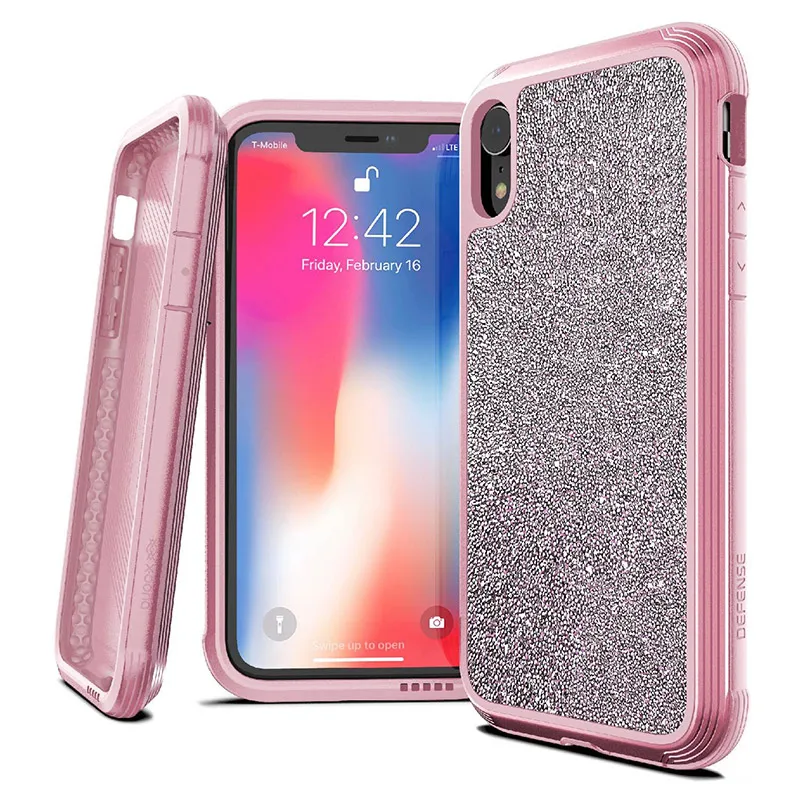 Pink Glitter X-Doria Defense Lux чехол для iPhone X XR XS Max военный класс падение протестированный футляр для телефона для iPhone XR XS Max Алюминиевый Чехол - Цвет: Pink Glitter