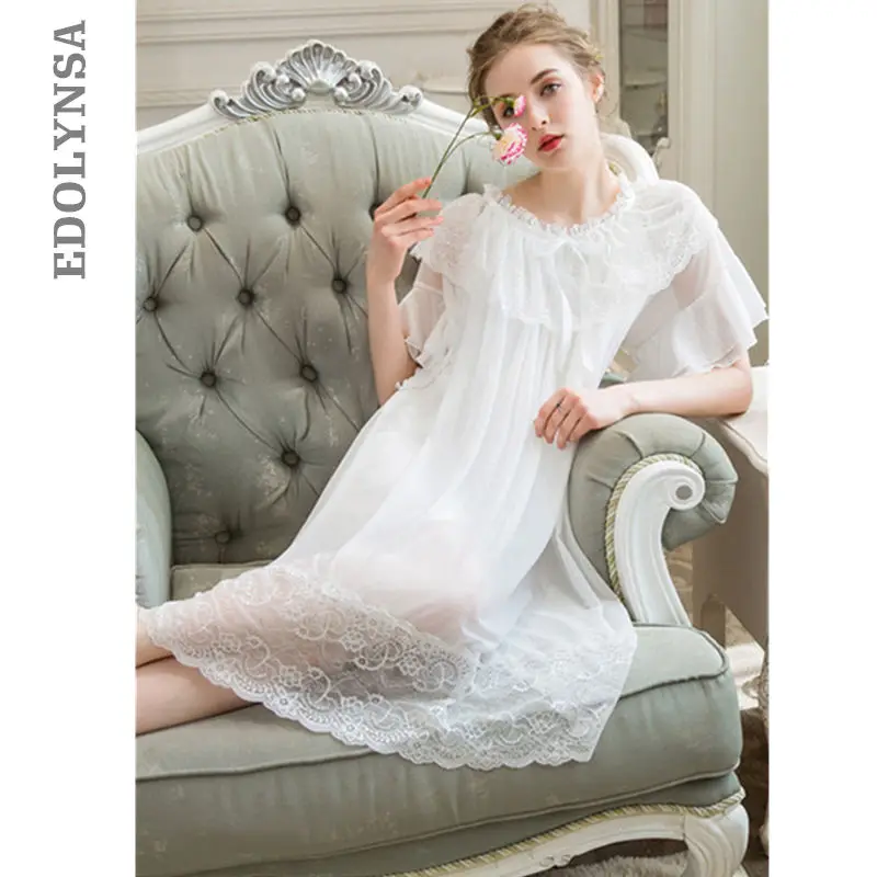 Винтаж суда Стиль Пижама рюшами носовой фонарь фиолетовый спальный костюм лето