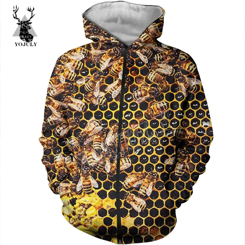 Zip Hoodie YOJULY, 3D принт пчелы, Harajuku, топы, унисекс, модная повседневная футболка, для мужчин и женщин, жилет/толстовка/толстовки на молнии/шорты/длинные штаны K51 - Цвет: Zip Hoodie