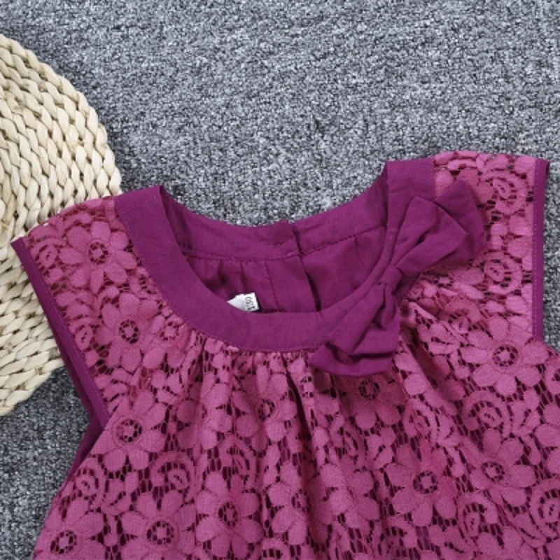 Кружевное элегантное детское платье с бантом для девочек летнее принцессы
