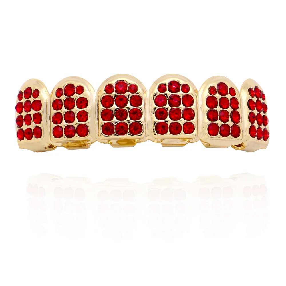 Хип-хоп Iced Out Grillz верхние и нижние зубы Grillz красочные панк золотые зубные колпачки Rapper зубные грили