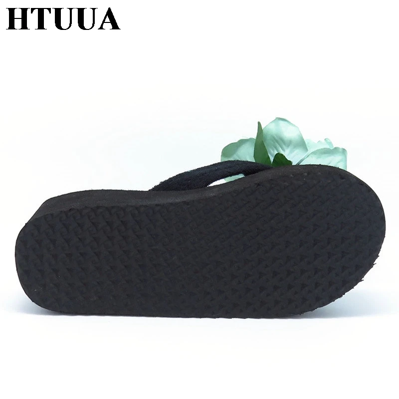 HTUUA/Новинка года; летние шлепанцы; женские модные Вьетнамки; пляжные сандалии на платформе; женская прозрачная обувь ручной работы на танкетке с цветами; SX054