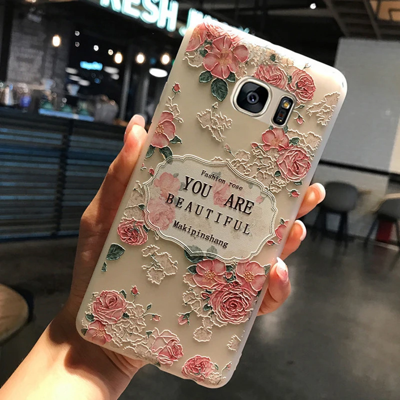 YueTuo матовый чехол для samsung galaxy S7 S 7 силиконовый роскошный 3d Цветочный прозрачный