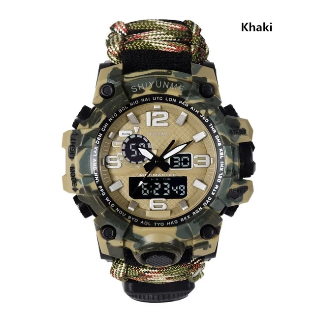 Military watch EDC Открытый выживания часы водонепроницаемый аварийное снаряжение Кемпинг-параккорд браслет с ножом компас свисток термометр аптечки - Цвет: Military watch