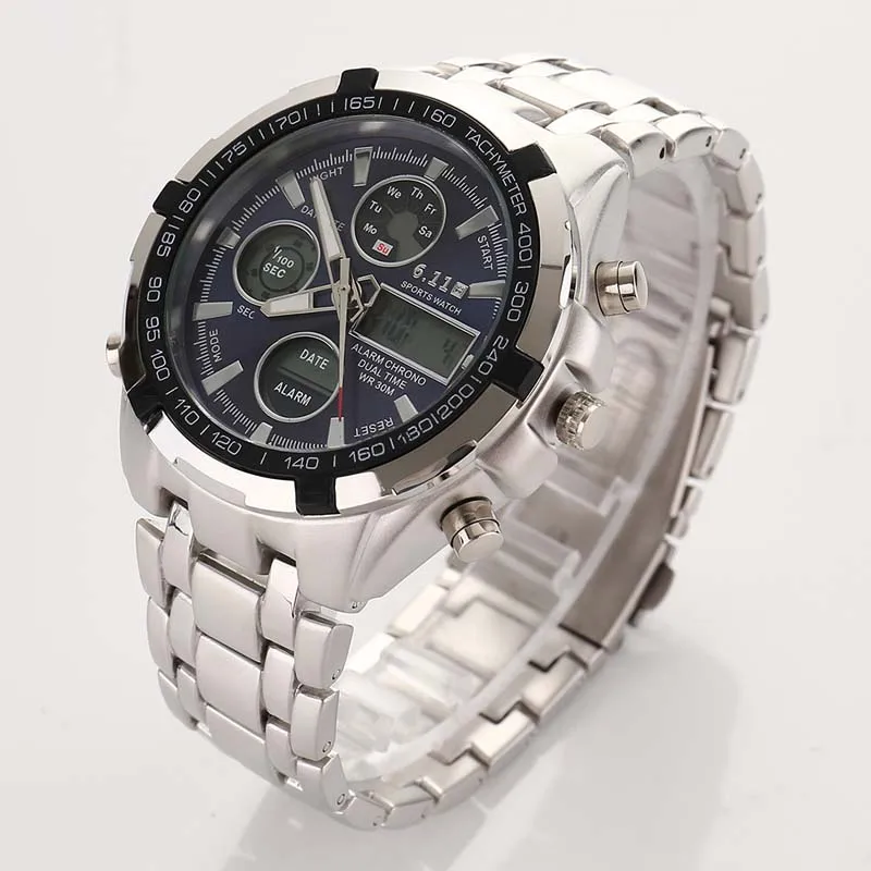 Для мужчин часовой бренд LED Винтажные часы Водонепроницаемый Нержавеющая сталь