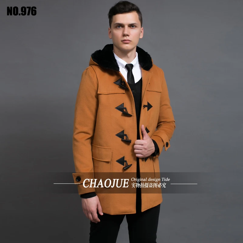 Мужская кашемировая куртка зимняя свободная с капюшоном в европейском стиле