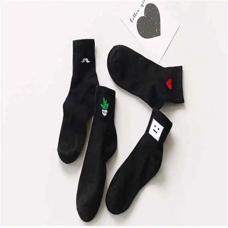 M MISM/модные однотонные зимние теплые хлопковые носки унисекс высокого качества с принтом Счастливые сердца