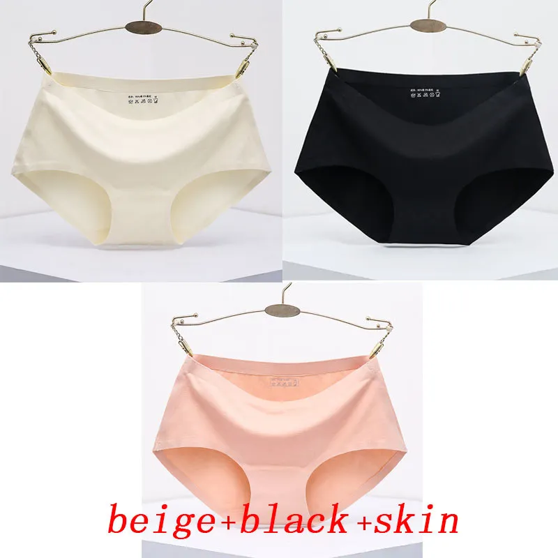 beige black skin 3 шт./лот, женские трусики, цельное бесшовное женское нижнее белье, трусы со средней талией, сексуальное хлопковое женское нижнее белье, трусы - Цвет: beige black skin