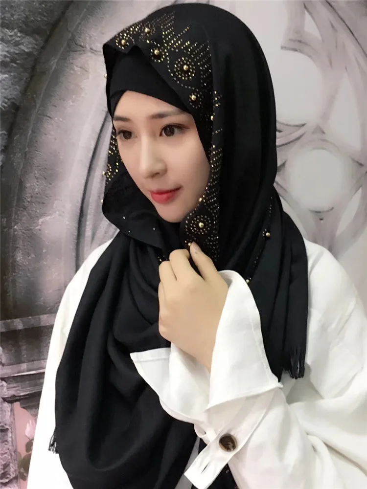Мусульманские платки Бисероплетение геометрические хиджаб Cutton Muslima Шаль Исламская повязка на голову головные уборы Schaila