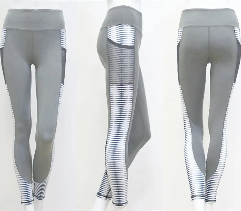 Серый SVOKOR карман Высокая Талия лосины женские тренировки Activewear печати Фитнес брюк модный пэчворк Push Up лосины для фитнеса - Цвет: Серый