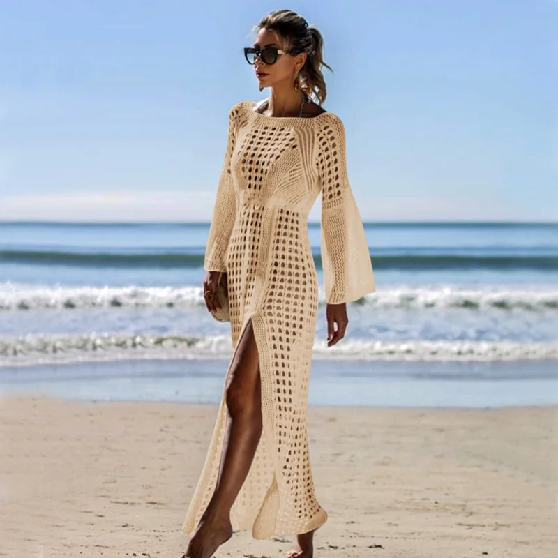 Вязаное крючком белое пляжное накидка Платье-туника длинное Парео Бикини накидка купальник накидка халат пляжная одежда - Цвет: As the picture