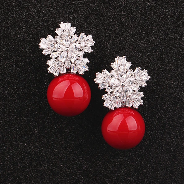 PINFRST Высокое качество Серебряный цвет большой круглый красный жемчуг под