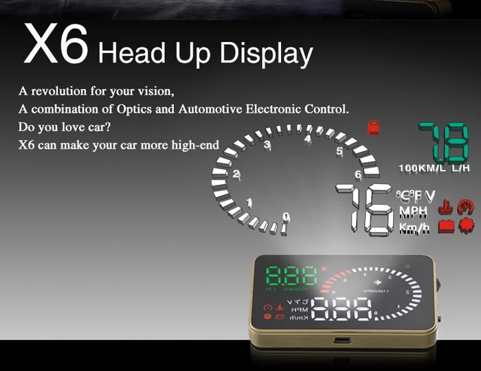 Универсальный Автомобильный дисплей OBD2 II HUD на лобовое стекло X6 3 дюймовая