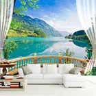 Пользовательские 3D настенные фрески обои пейзаж красивый зеленый вид на озеро 3D Большая фреска Гостиная ТВ настенный домашний Декор 3D настенная ткань