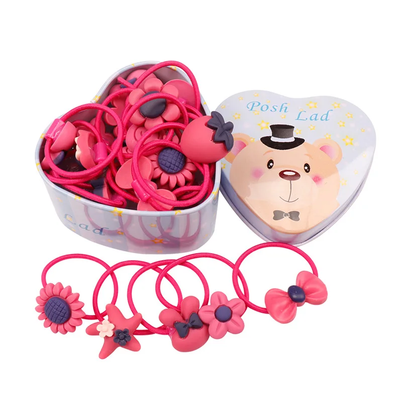 blue box hot pink 20 шт./лот, новинка, Подарочная коробка, для девочек, Мультяшные резинки для волос, эластичные милые повязки на голову, цветочные резиновые ленты Головные уборы, аксессуары для волос - Цвет: blue box hot pink