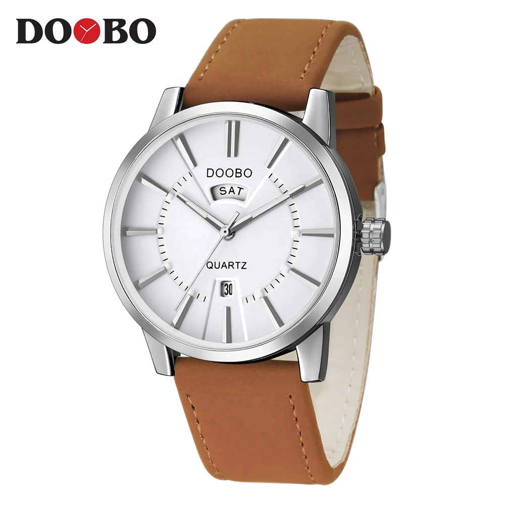 Brown White DOOBO лучший бренд класса люкс мужские спортивные часы кварцевые часы мужские дизайнерские мужские Кварцевые Золотые часы Мужская мода Relogio masculino D017 - Цвет: Brown White
