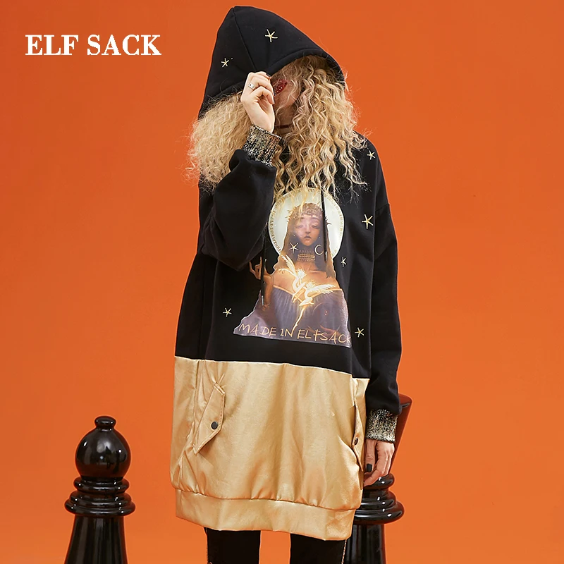 ELFSACK новинка Стильное женское платье повседневное прямое с принтом по колено