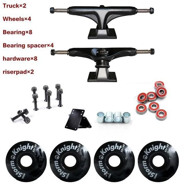 

New Arrival Skateboard Wheels And 5inch Truck Bearings Hard Wares Rubber Gasket Riserpad 100A Printing with PU Wheels 52mm*30mm