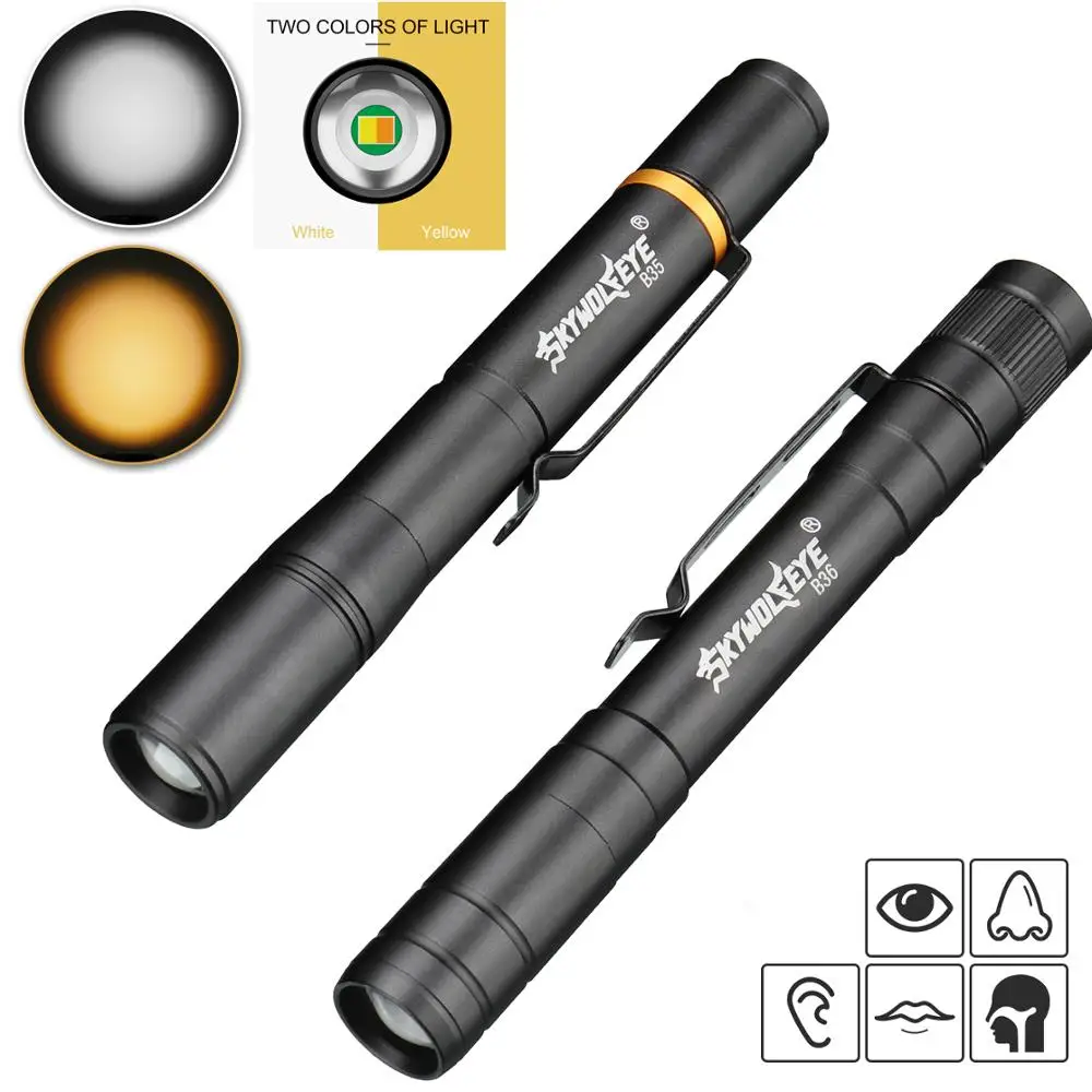 

Portable Mini Penlight CREE White Yellow LED Flashlight Torch Pocket Light Waterproof Lantern AAA Battery Powerful Led