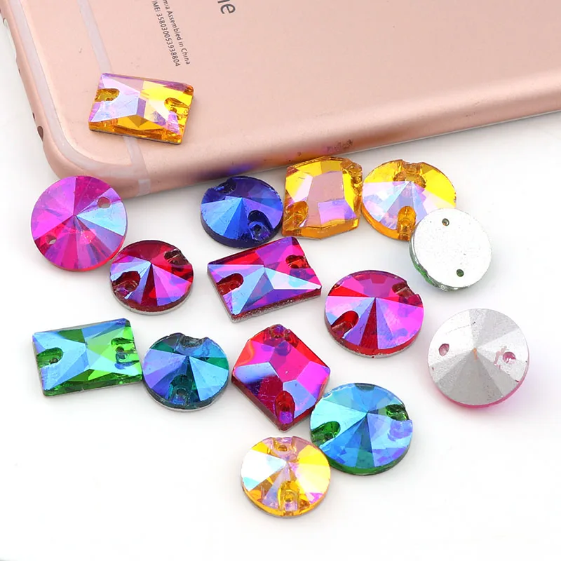 36 шт./пакет AB многоцветные разные формы пришивные стразы с плоским основанием