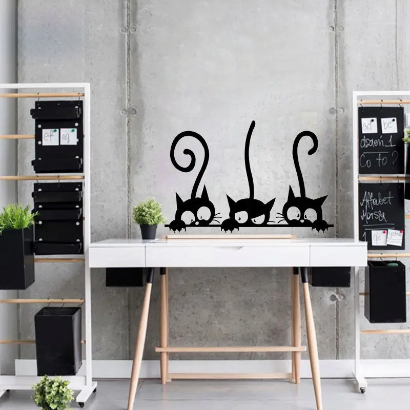 Модные милые три черных кота животных DIY съемные настенные наклейки Домашний