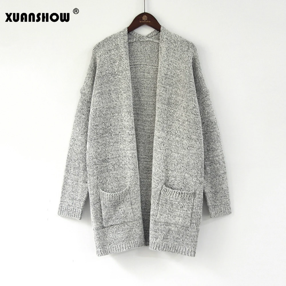 XUANSHOW Sueter Mujer Invierno осенний Однотонный женский длинный кардиган, хлопковый Свободный вязаный свитер с открытой строчкой размера плюс 5XL