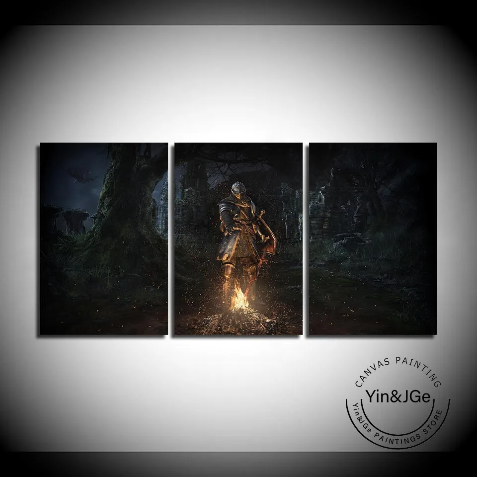 3 Панели, игра Dark Souls, холст, фехтовальщик, печатная живопись, гостиная, Настенная игра, Декор, картина, художественные работы, плакат, холст - Цвет: 3