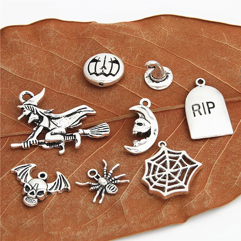 8 шт. серебряный цвет шляпа ведьмы Паук Паутина Тыква Хэллоуин Подвески Подвеска