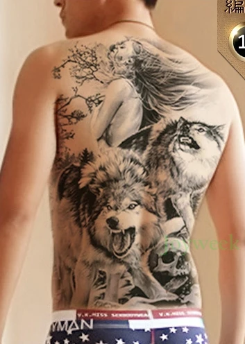 

Waterproof Temporary Tattoo Sticker wolf and girl whole back tattoo large tatto stickers flash tatoo fake tattoos for women