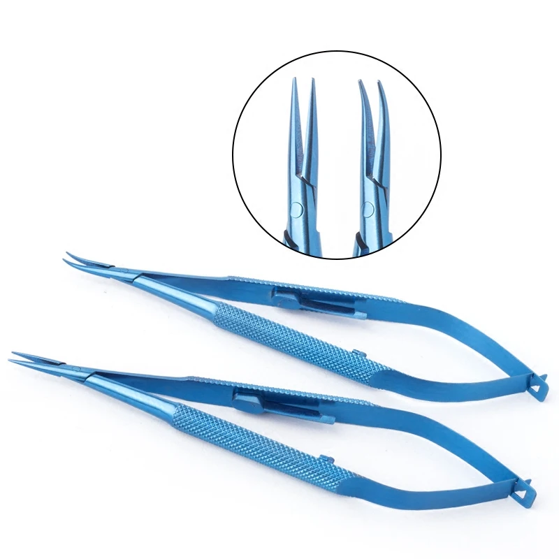 2PCS Titanium curved/straight Needle Holder 120mm with lock ophthalmic instruments