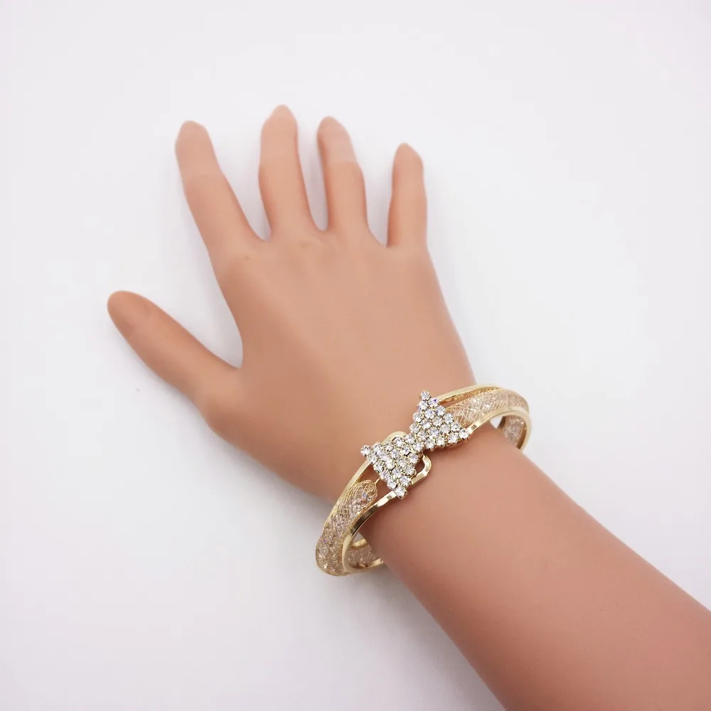 Золотой цвет медная сетка Хрустальная цепь полный горный хрусталь лук открытый