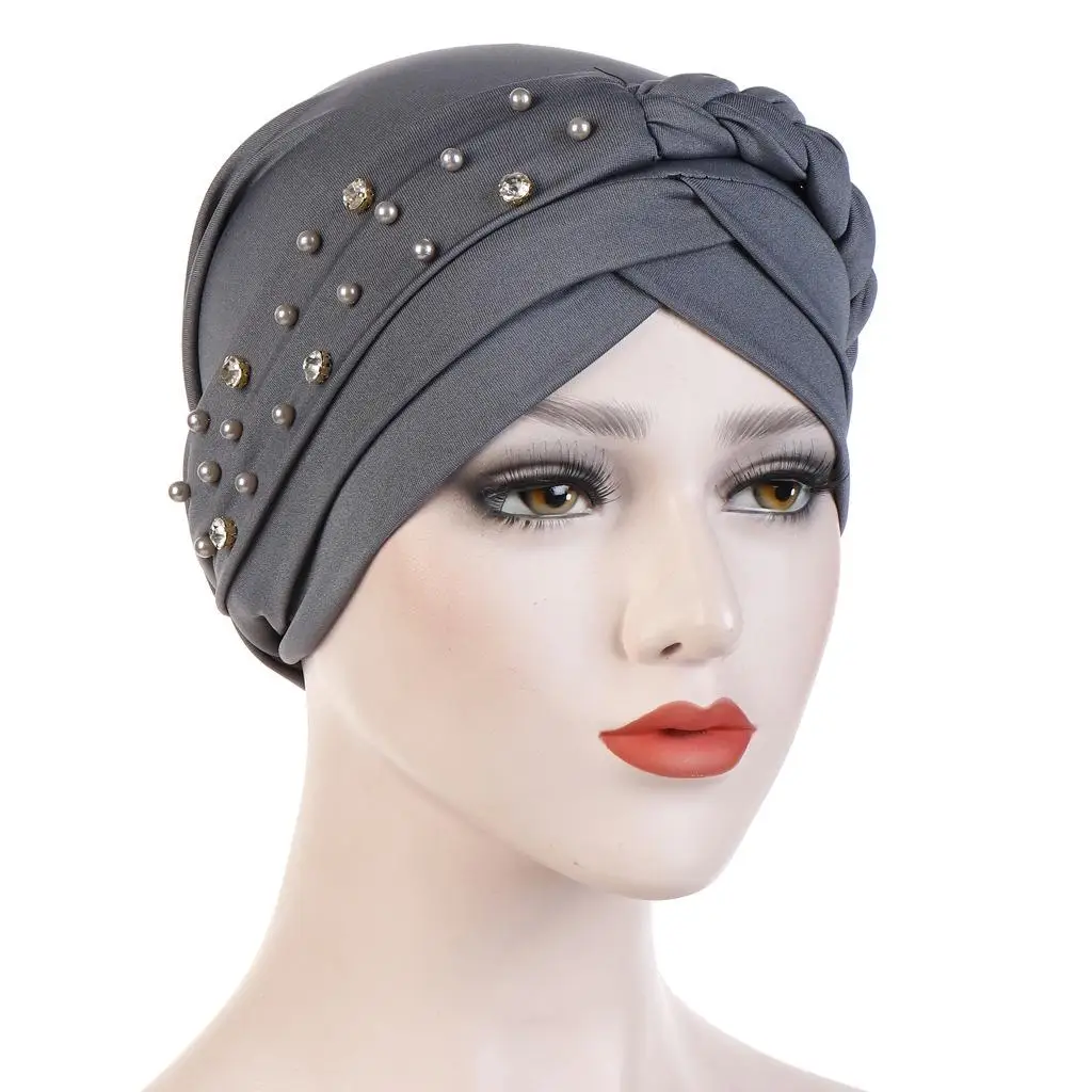 Dark Gray Мусульманская женская коса шляпа бини Skullies Бисероплетение Рак Кепка chemo тюрбан, головной платок обертывание исламский арабский капот выпадение волос шляпа Мода - Цвет: Dark Gray