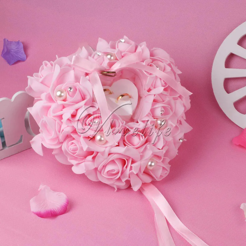 Оптовая продажа свадебное кольцо в форме сердца подушка с пластиковым кольцом