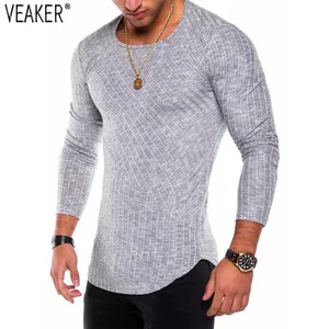 Мужская футболка с круглым вырезом, однотонная облегающая футболка в стиле хип-хоп, 2021