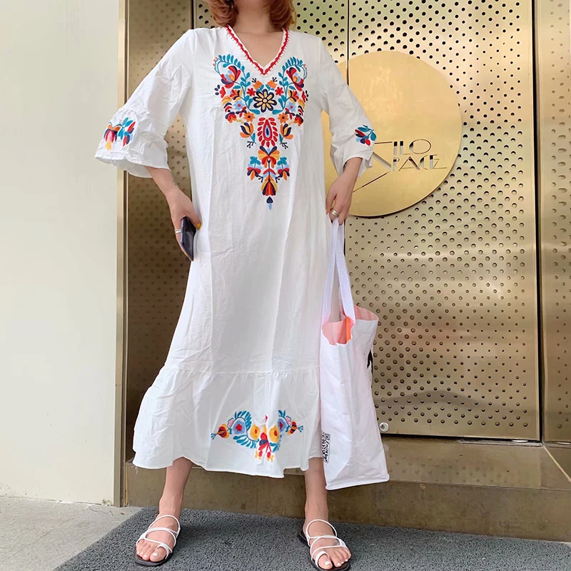 Женское платье с цветочной вышивкой Sitruuna длинное винтажное рукавом до локтя в