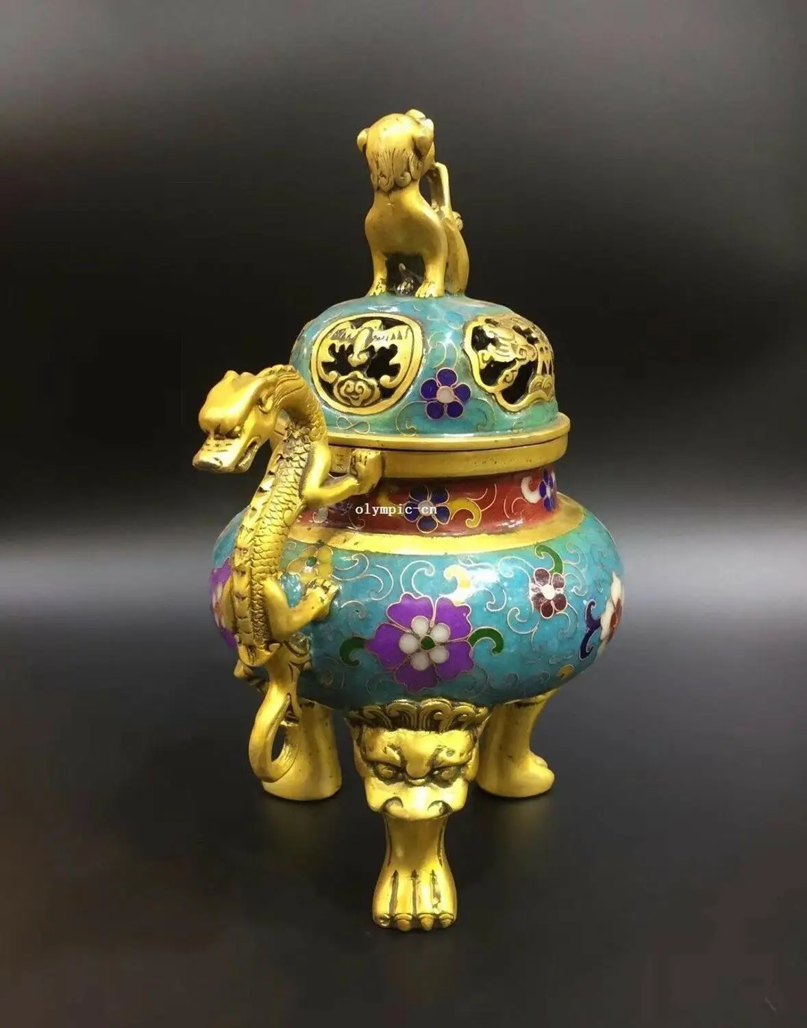 10 ''бронза медь золото с перегородчатой Эмалью Цветок Дракон Лев благовония
