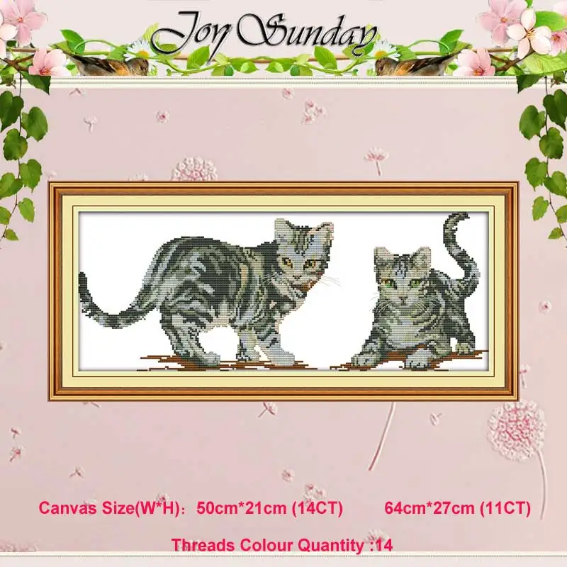 Two little Kittens Жадный кот котенок nimals Счетный 11CT 14CT Набор для вышивания крестиком DIY DMC Китайский Набор для вышивания крестиком вышивка рукоделие домашний декор - Цвет: Two little Kittens