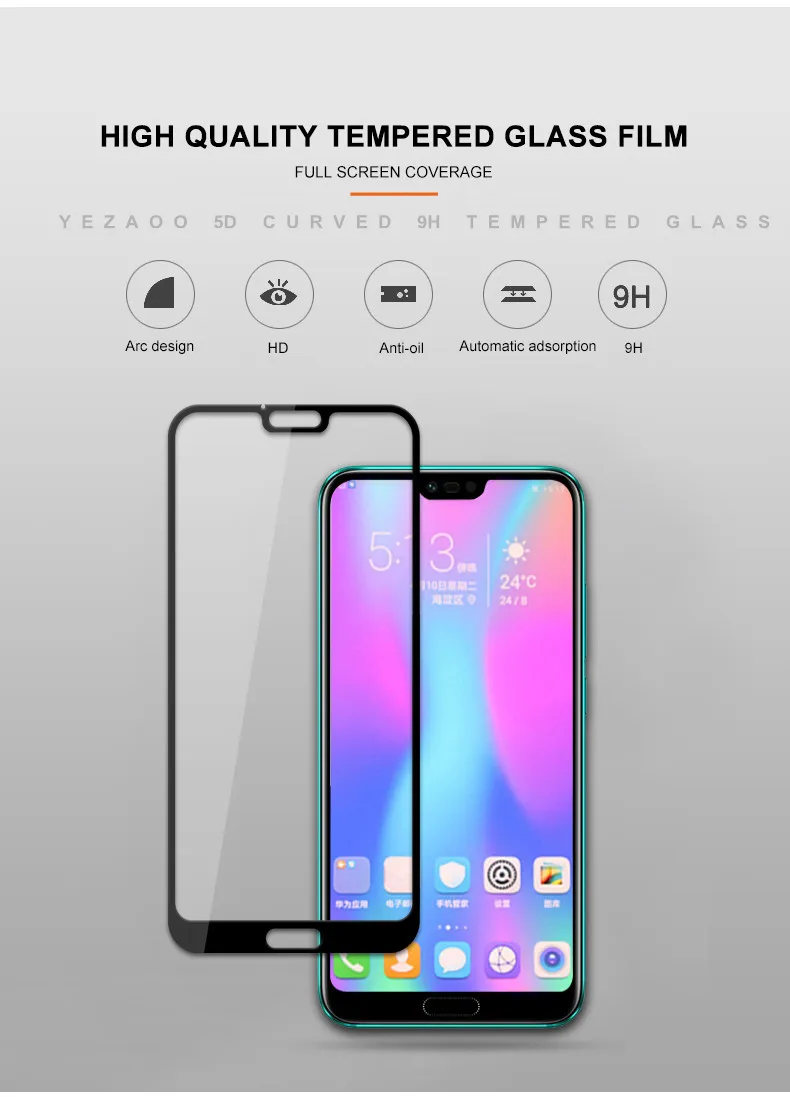 Yezaoo 5D изогнутая полная защитная крышка для экрана для huawei Honor 10 lite 9 8 lite 6X 7X 8X V View 9 10 Nova 3I пленка из закаленного стекла