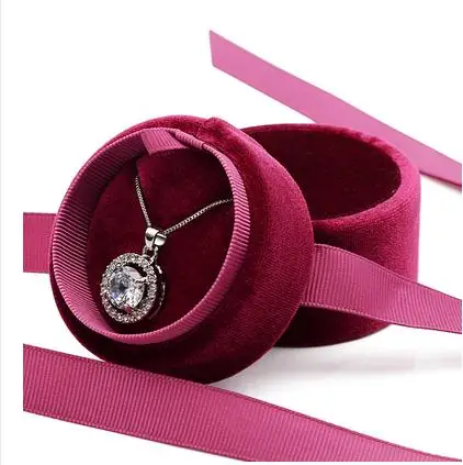 necklace box Ювелирных изделий упаковочная коробка в фиолетовый бархат круглый бант для кольца кулон и ожерелье - Color: necklace box