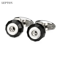 low key luxury black glass cufflinks for mens lepton high quality stainless steel cuff links men shirt cuffs cufflink gemelos