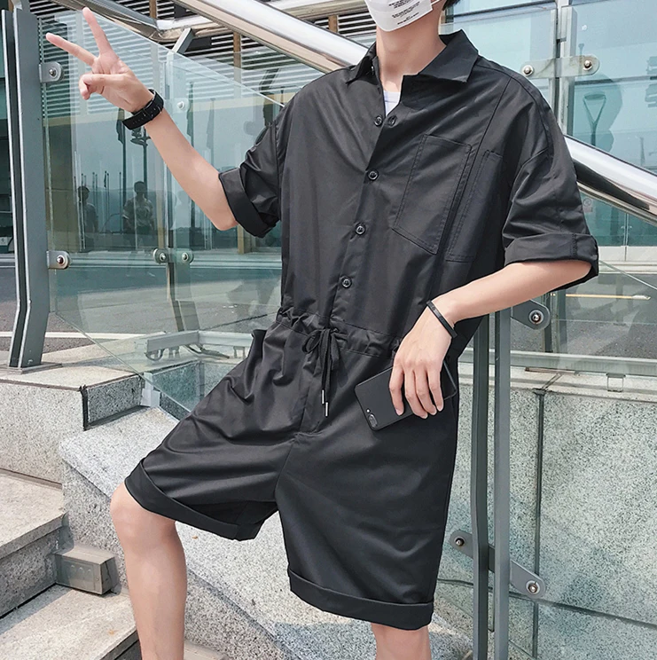 Модные мужские комбинезон короткий рукав мужской шнурок талии Cargo short