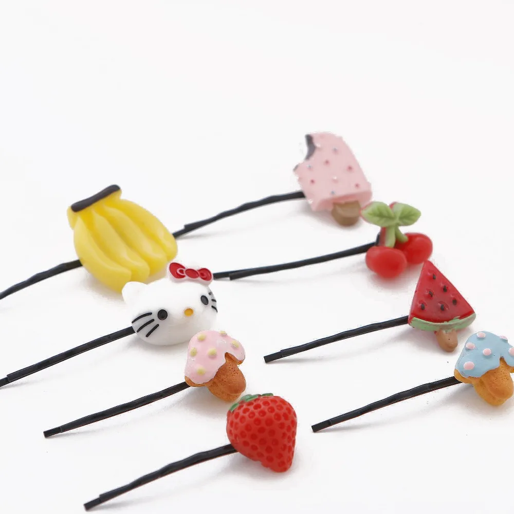 10 PCS/Set Cartoon Rabbit Cow Cat Strawberry Kiwi Watermelon Small Hair Clips Girl Hairpins BB Clip For Kids Accessories |