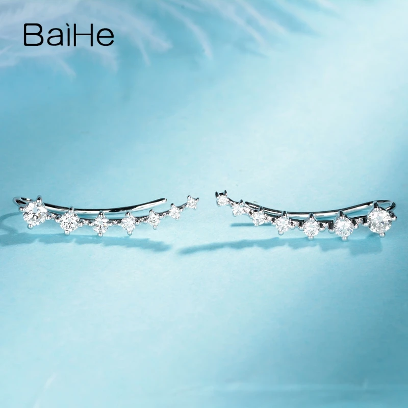 

BAIHE Solid 14K White Gold H/SI Natural Diamond Earrings Women Wedding Trendy Fine Jewelry Making Ear Clip Earrings Aretes