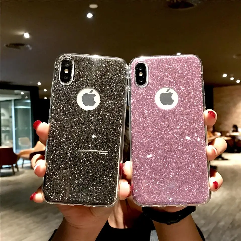 Блестящий силиконовый чехол 2 в 1 для iphone XS MAX XR X 6s 7 8 Plus XiaoMi RedMi 6A 6 5 Pro 5A 4A 3S Note 3 4 4X