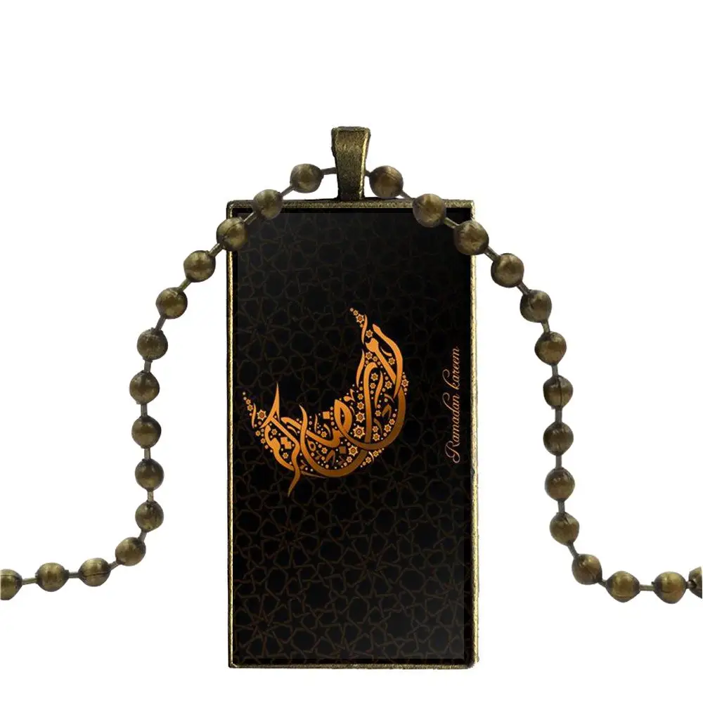 Дизайн моды винтажное стекло женщины прямоугольный кулон на ожерелье для подарков мальчик классический исламский арабский письменный.