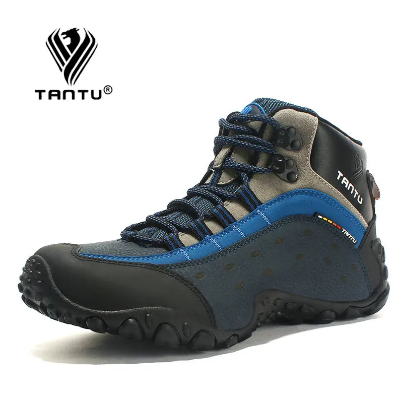 Dark Blue TANTU треккинговые ботинки для мужчин водонепроницаемые походные ботинки кожаные мужские уличные горные ботинки походные кроссовки Большие размеры 39~ 46 - Цвет: Dark Blue